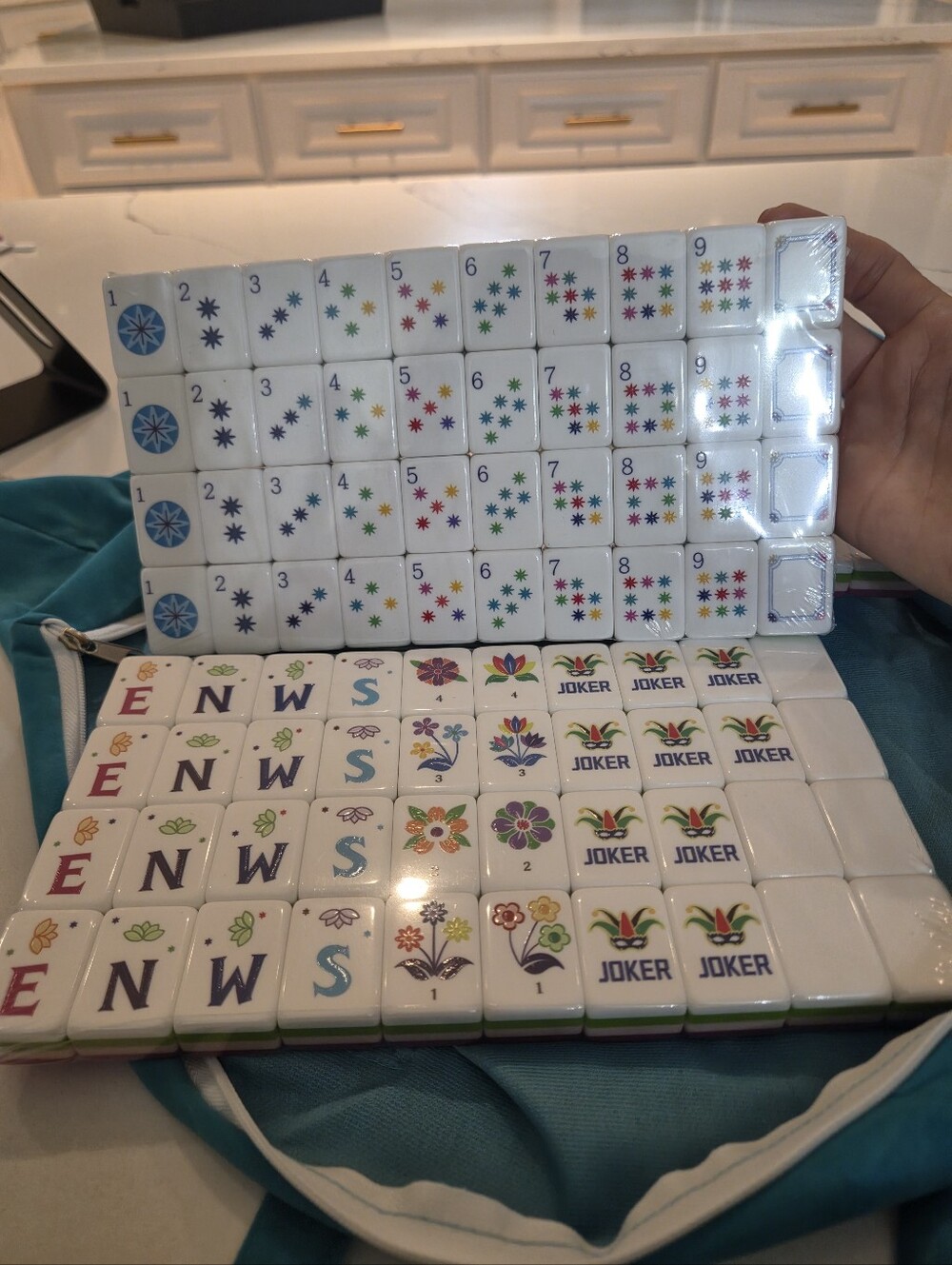 White Floral Mahjong Tile Set with Jokers - Classic Home Games